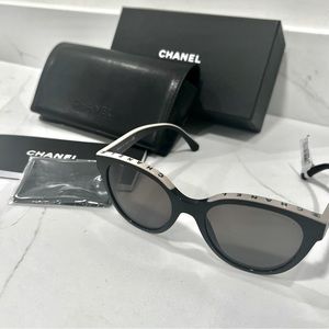 Chanel-“Butterfly”Signet Phantos Beige Black Sunglasses-Box,Case,Paperwork Incld